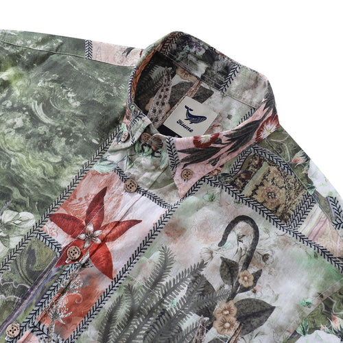 1940s Vintage Men's Hawaiian Shirt Patchwork Memories Print Cotton Button-down Short Sleeve Aloha Shirt By Sylvia
