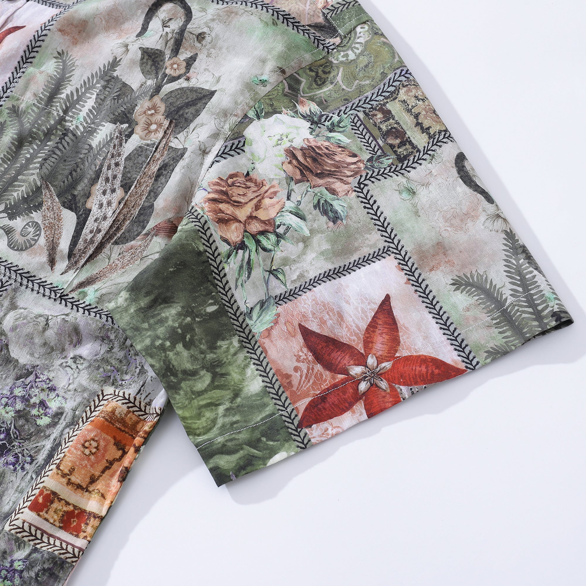 1940s Vintage Men's Hawaiian Shirt Patchwork Memories Print Cotton Button-down Short Sleeve Aloha Shirt By Sylvia