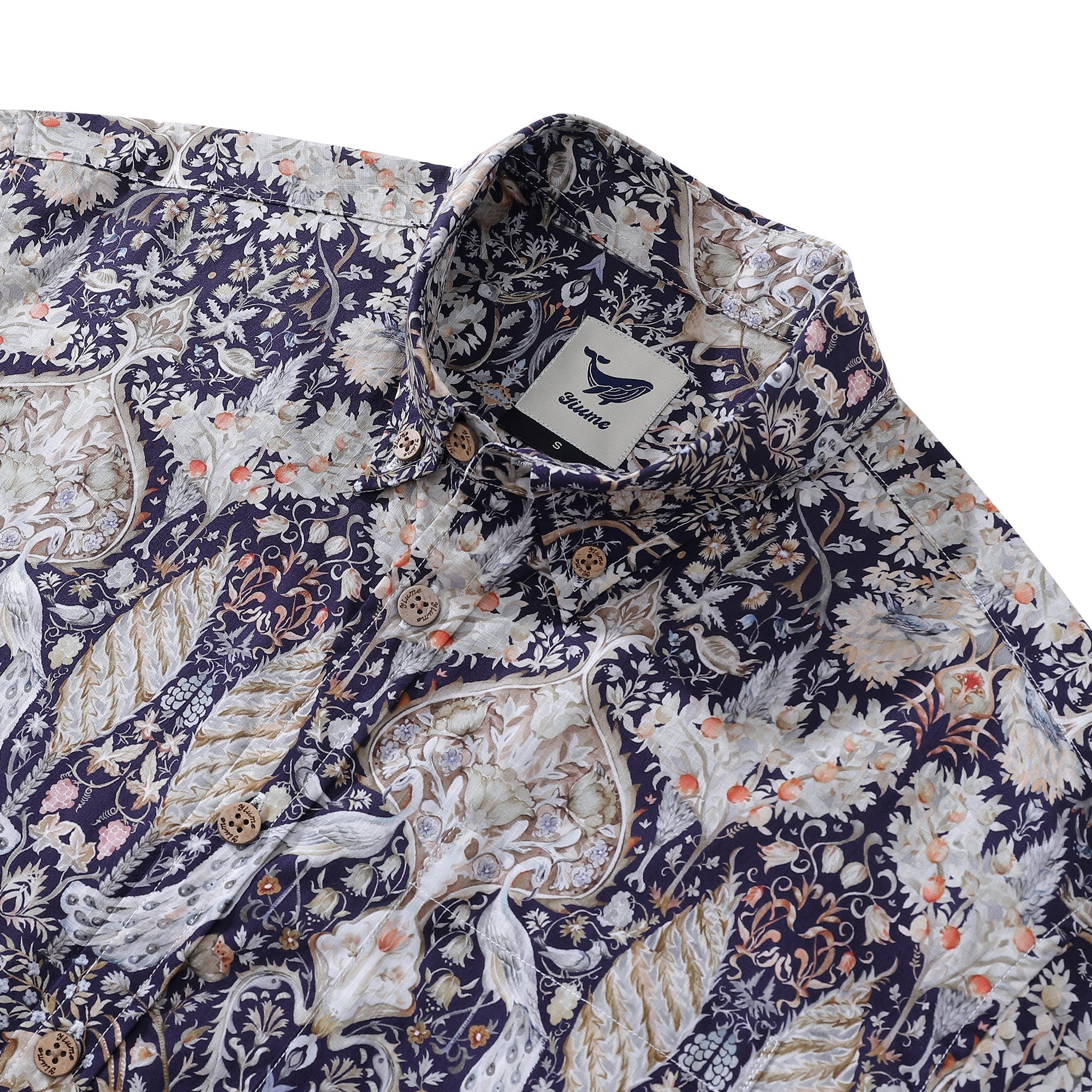 Men's Hawaiian Shirt The Garden of Serenity Cotton Button-down Short Sleeve 1940s Vintage Shirt By Sylvia