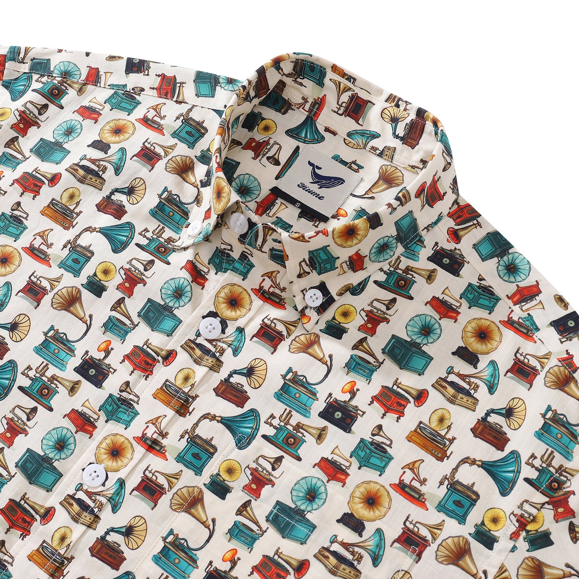 Men's Hawaiian Shirt Spinning in the Past Print Cotton Button-down Short Sleeve Aloha Shirt By Amy