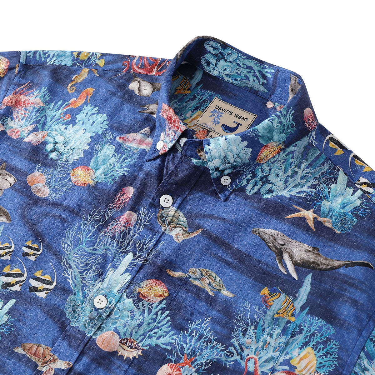 Hawaiian Shirt For Men Blue Short Sleeve Ocean Marine Life Aloha Shirt By Amy