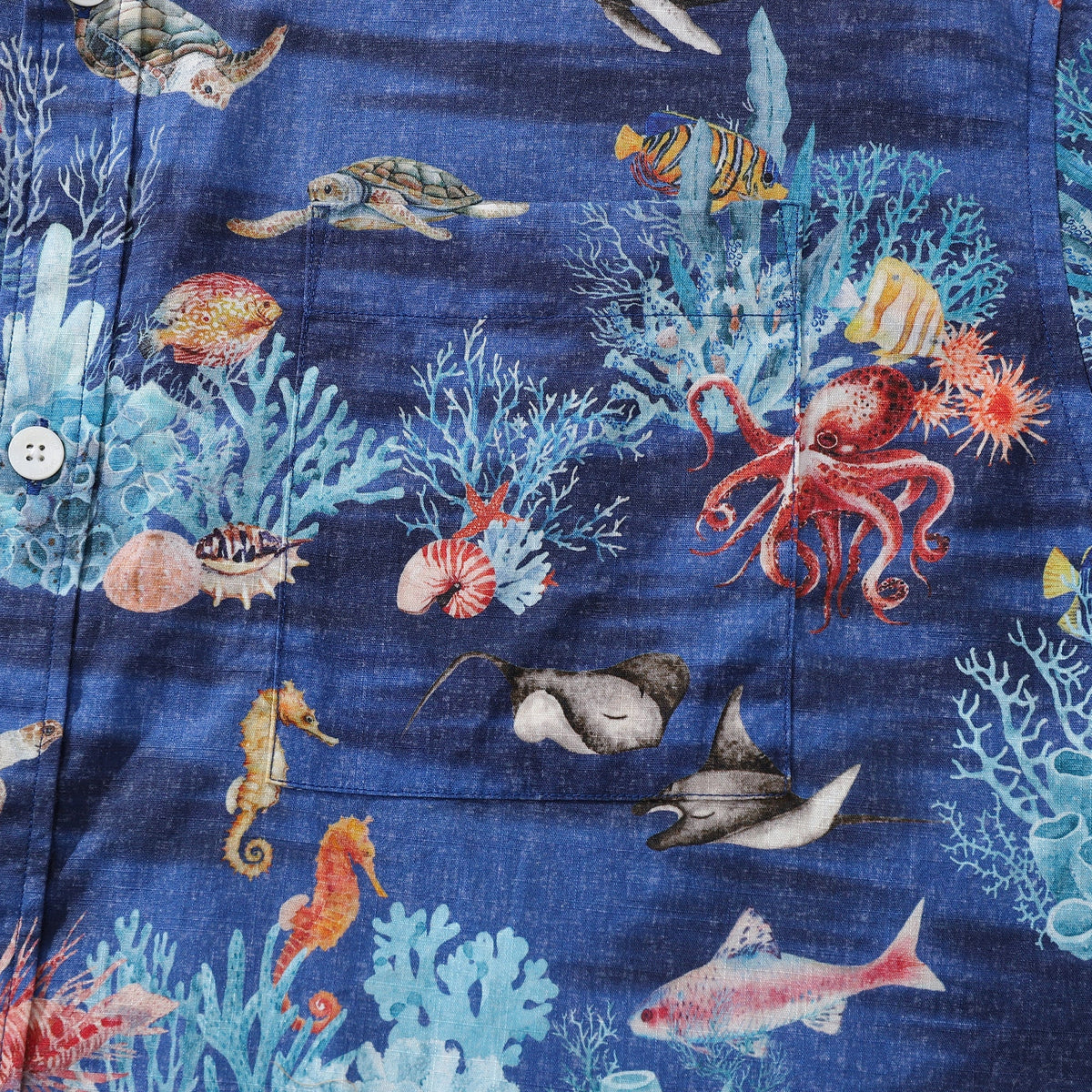 Hawaiian Shirt For Men Blue Short Sleeve Ocean Marine Life Aloha Shirt By Amy