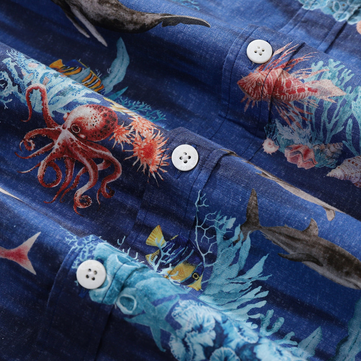 Hawaiian Shirt For Men Blue Short Sleeve Ocean Marine Life Aloha Shirt By Amy