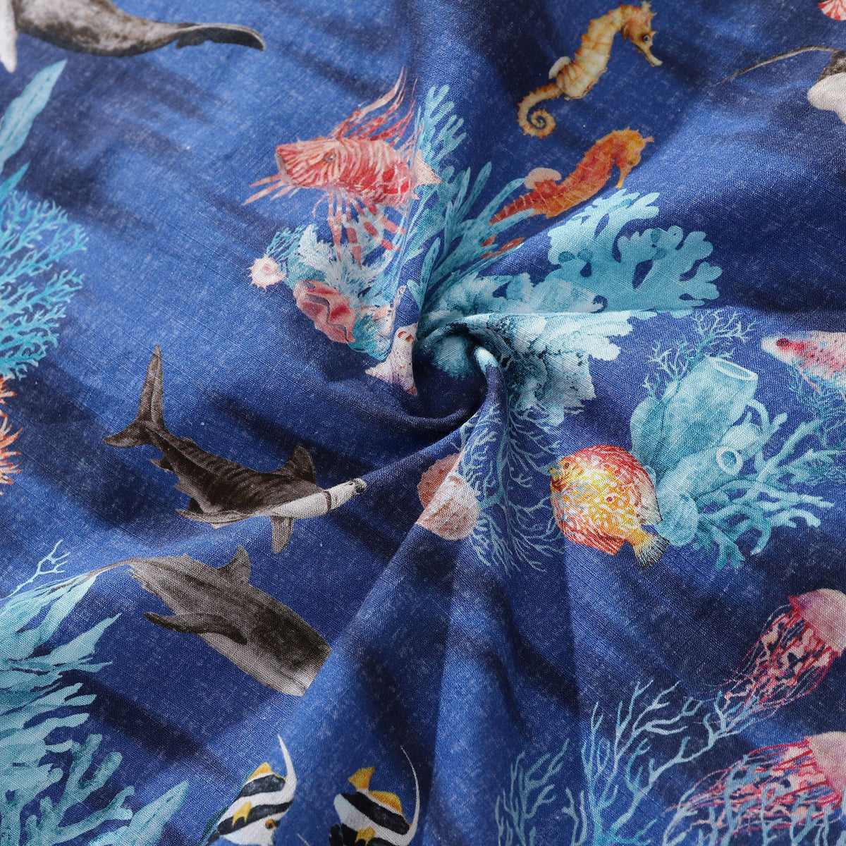 Hawaiian Shirt For Men Blue Short Sleeve Ocean Marine Life Aloha Shirt By Amy