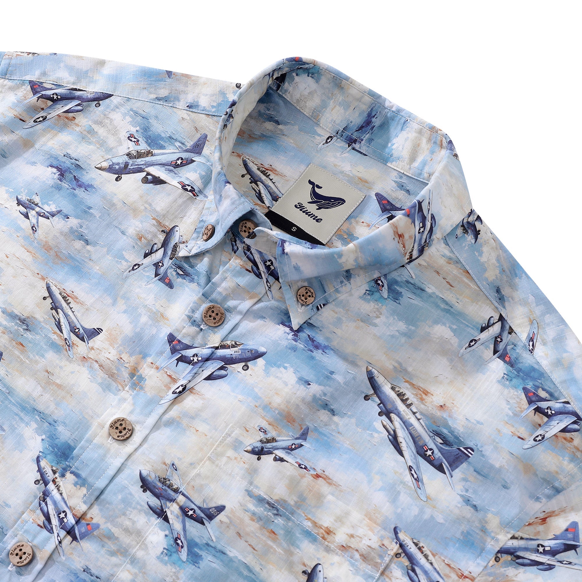 Men's Airplane Hawaiian Shirt Pioneering Pilots Print Cotton Short Sleeve Aloha Shirt By Amy