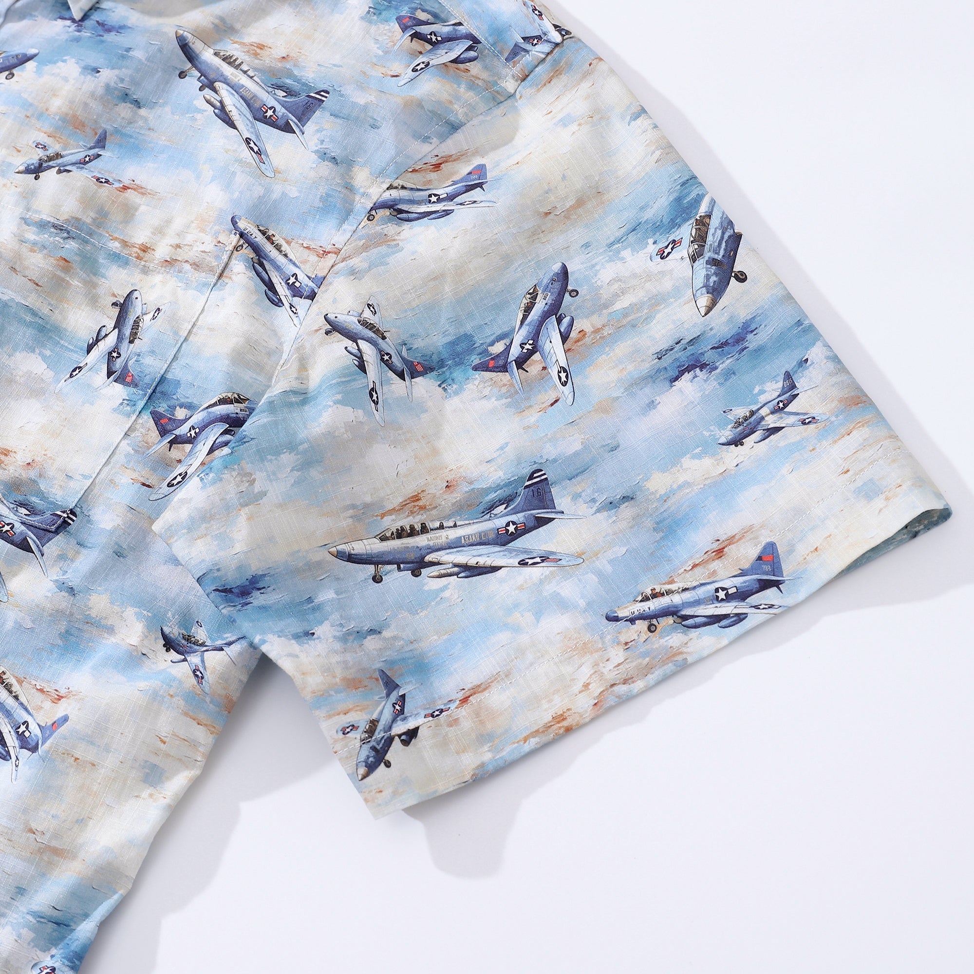 Men's Airplane Hawaiian Shirt Pioneering Pilots Print Cotton Short Sleeve Aloha Shirt By Amy