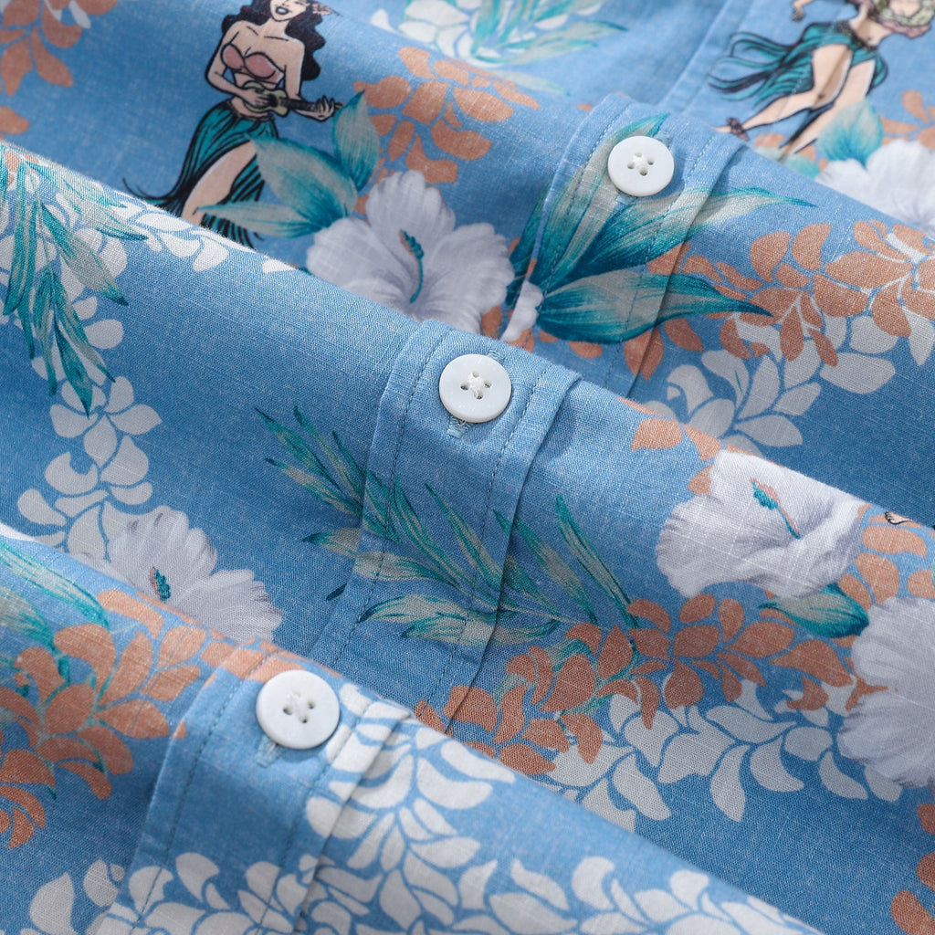 Hawaiian Shirt For Men Blue Short Sleeve Hawaii Hula Dance Print Designer Shirt By Amy
