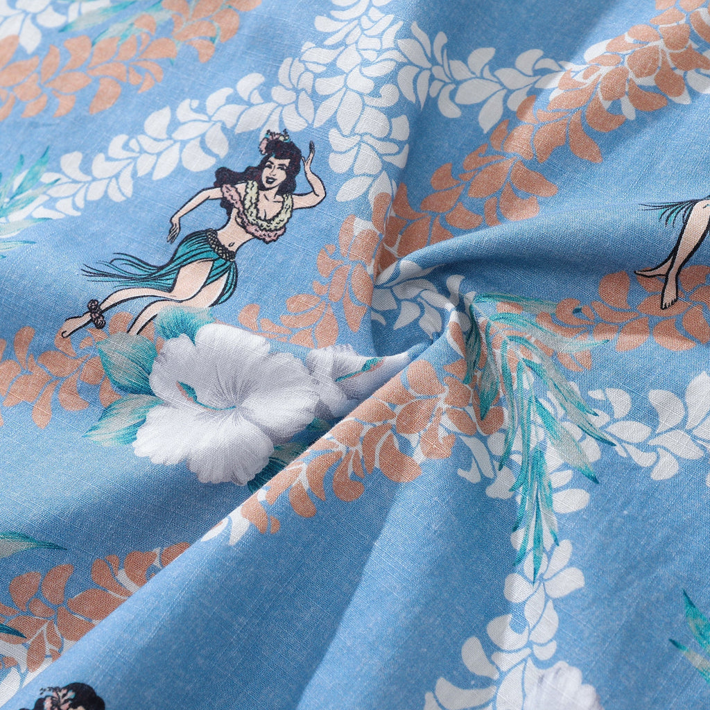 Hawaiian Shirt For Men Blue Short Sleeve Hawaii Hula Dance Print Designer Shirt By Amy