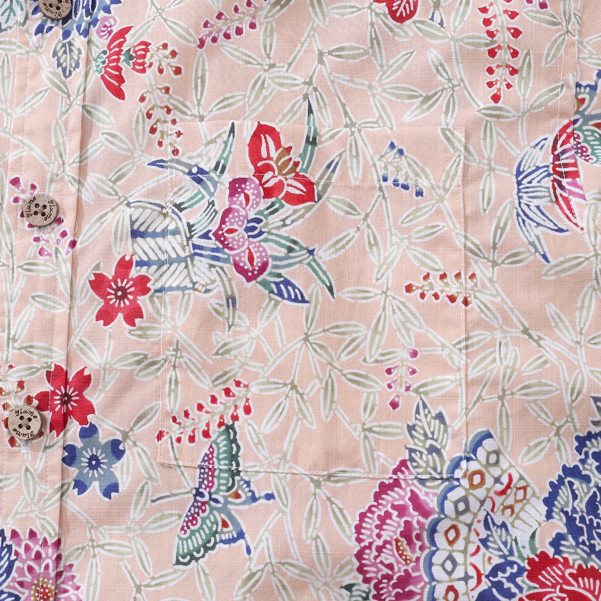 Men's Hawaiian Shirt Blossoms and Butterflies Print Cotton Button-down Short Sleeve Aloha Shirt By Amy