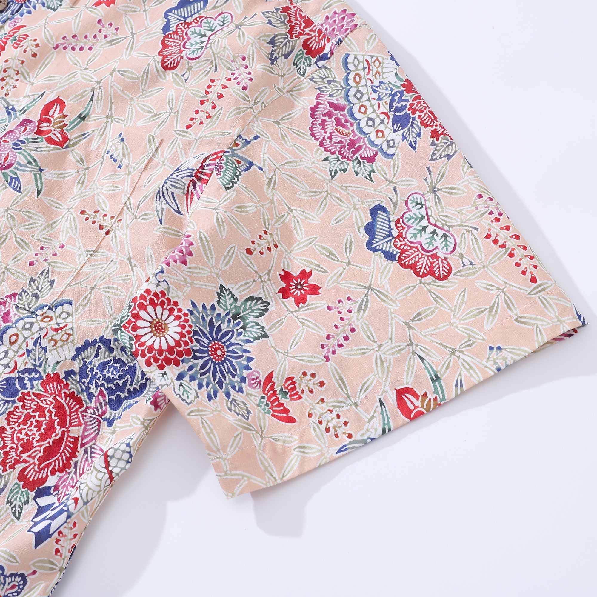 Men's Hawaiian Shirt Blossoms and Butterflies Print Cotton Button-down Short Sleeve Aloha Shirt By Amy