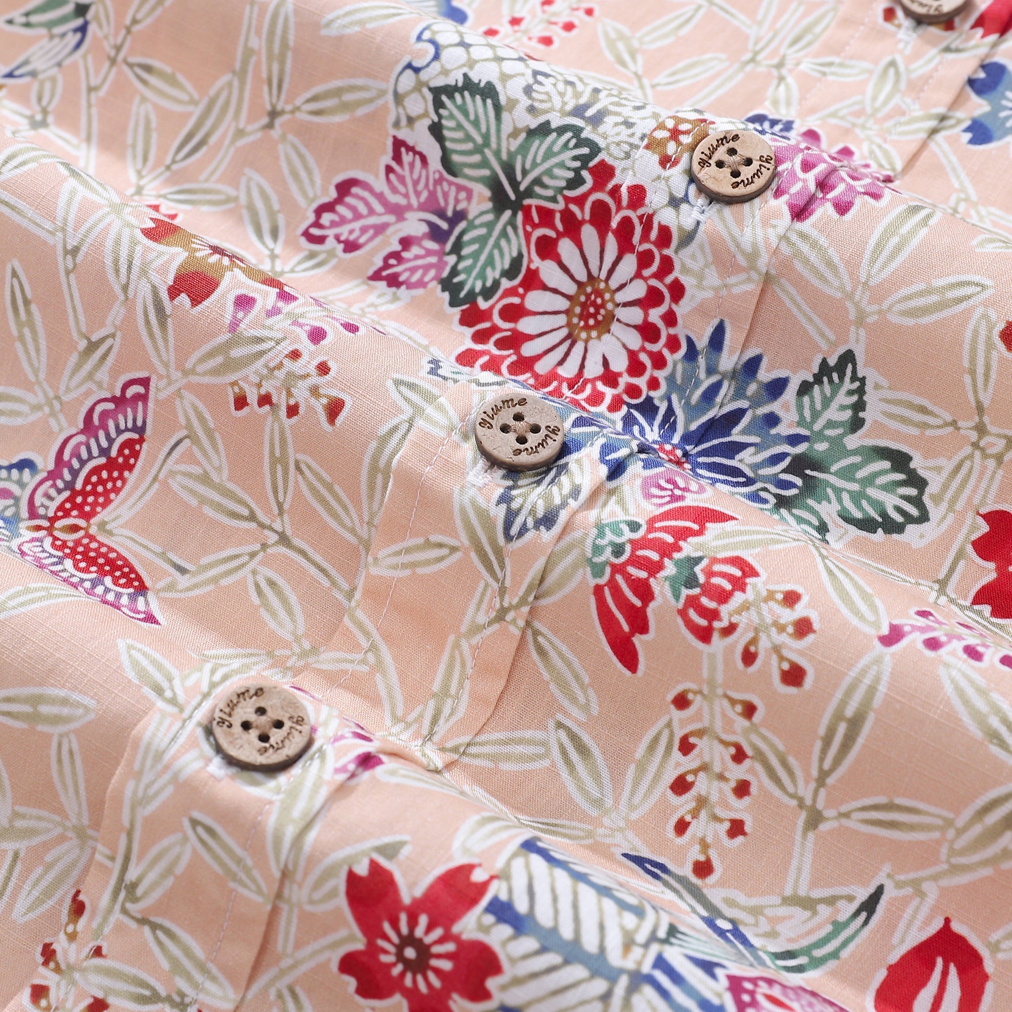 Men's Hawaiian Shirt Blossoms and Butterflies Print Cotton Button-down Short Sleeve Aloha Shirt By Amy