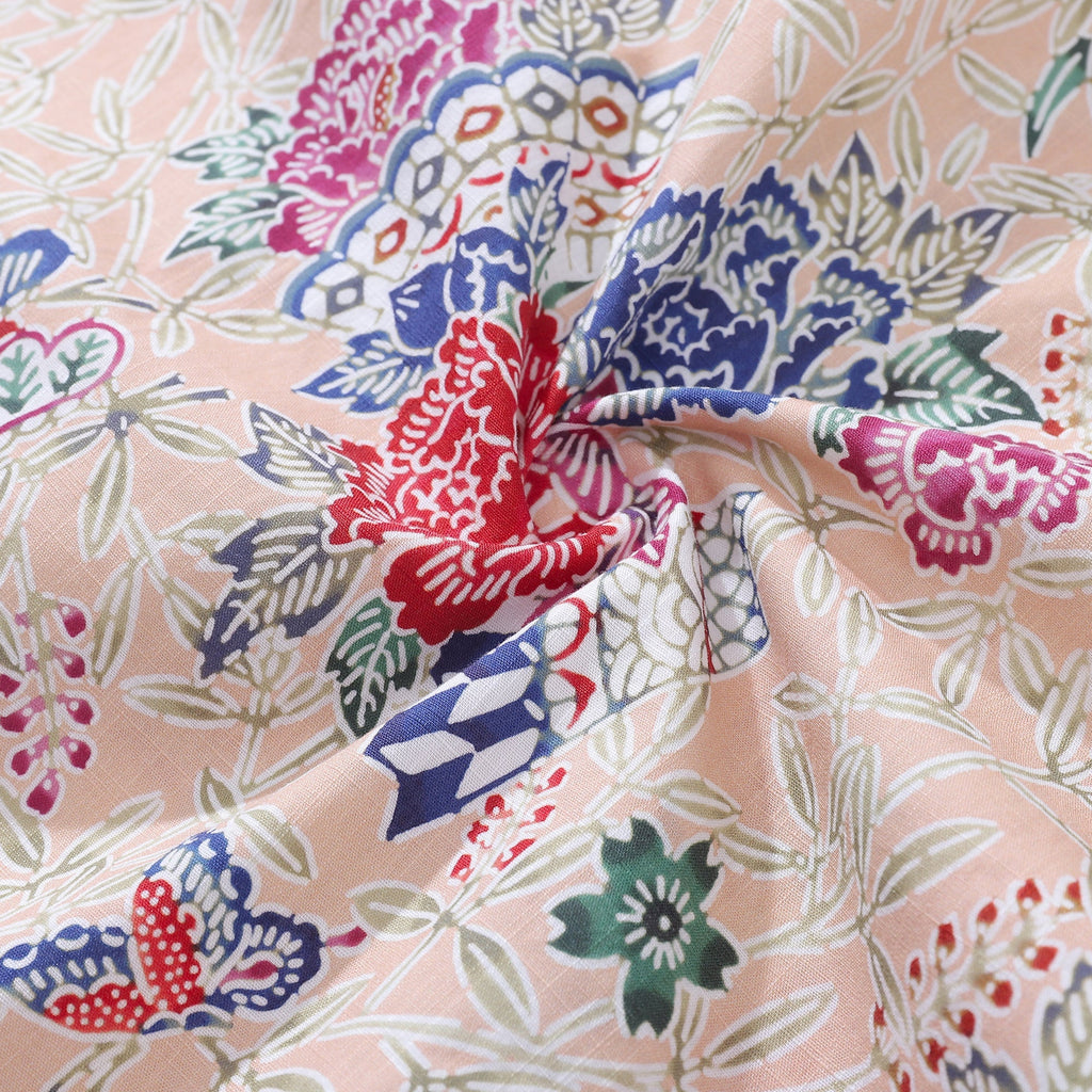 Men's Hawaiian Shirt Blossoms and Butterflies Print Cotton Button-down Short Sleeve Aloha Shirt By Amy