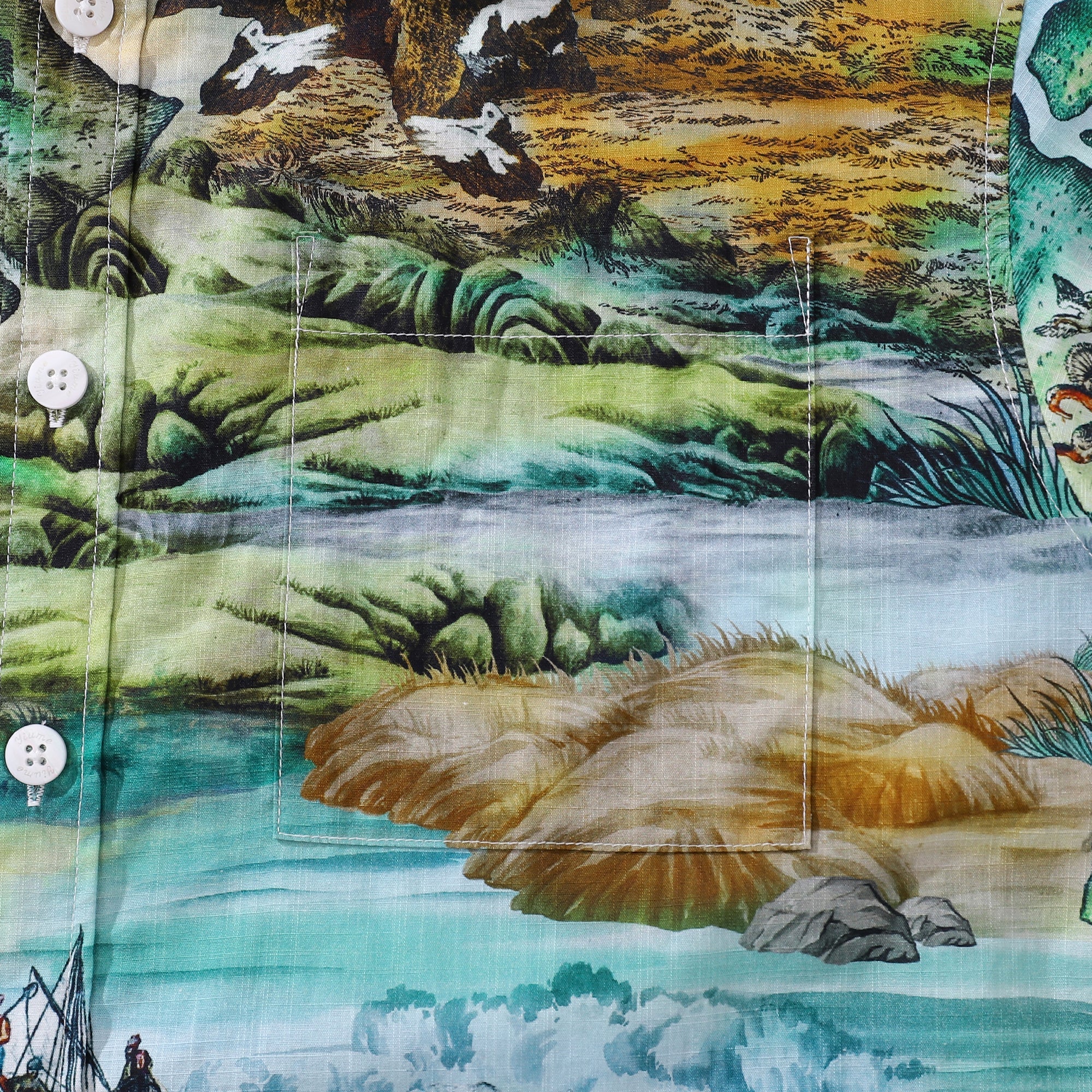 Men's Hawaiian Shirt 1950s Vintage Map Print Cotton Button-down Short Sleeve Aloha Shirt By Sylvia
