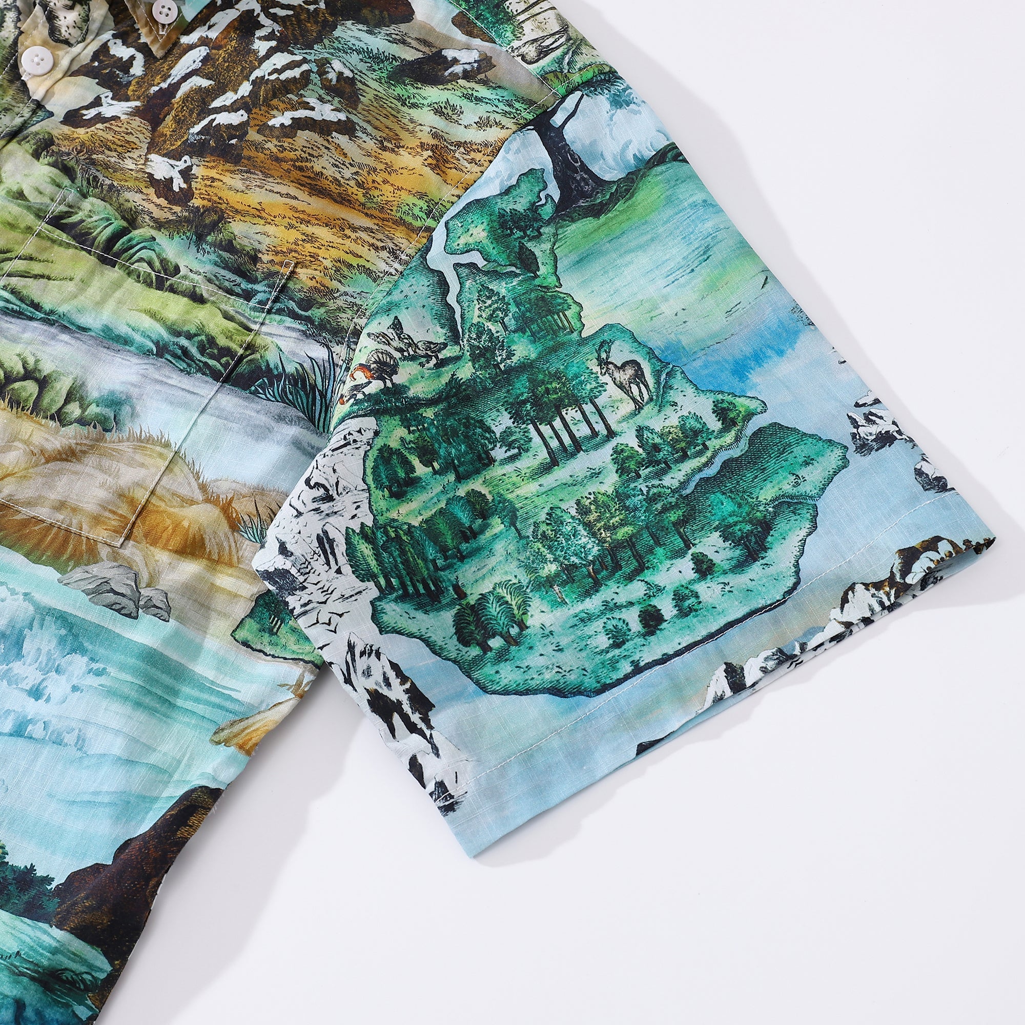 Men's Hawaiian Shirt 1950s Vintage Map Print Cotton Button-down Short Sleeve Aloha Shirt By Sylvia