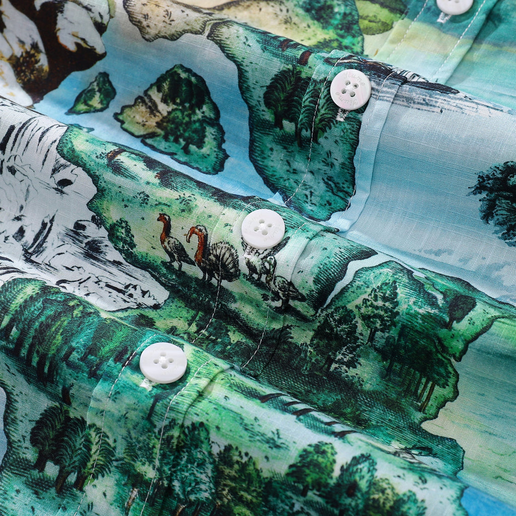 Men's Hawaiian Shirt 1950s Vintage Map Print Cotton Button-down Short Sleeve Aloha Shirt By Sylvia