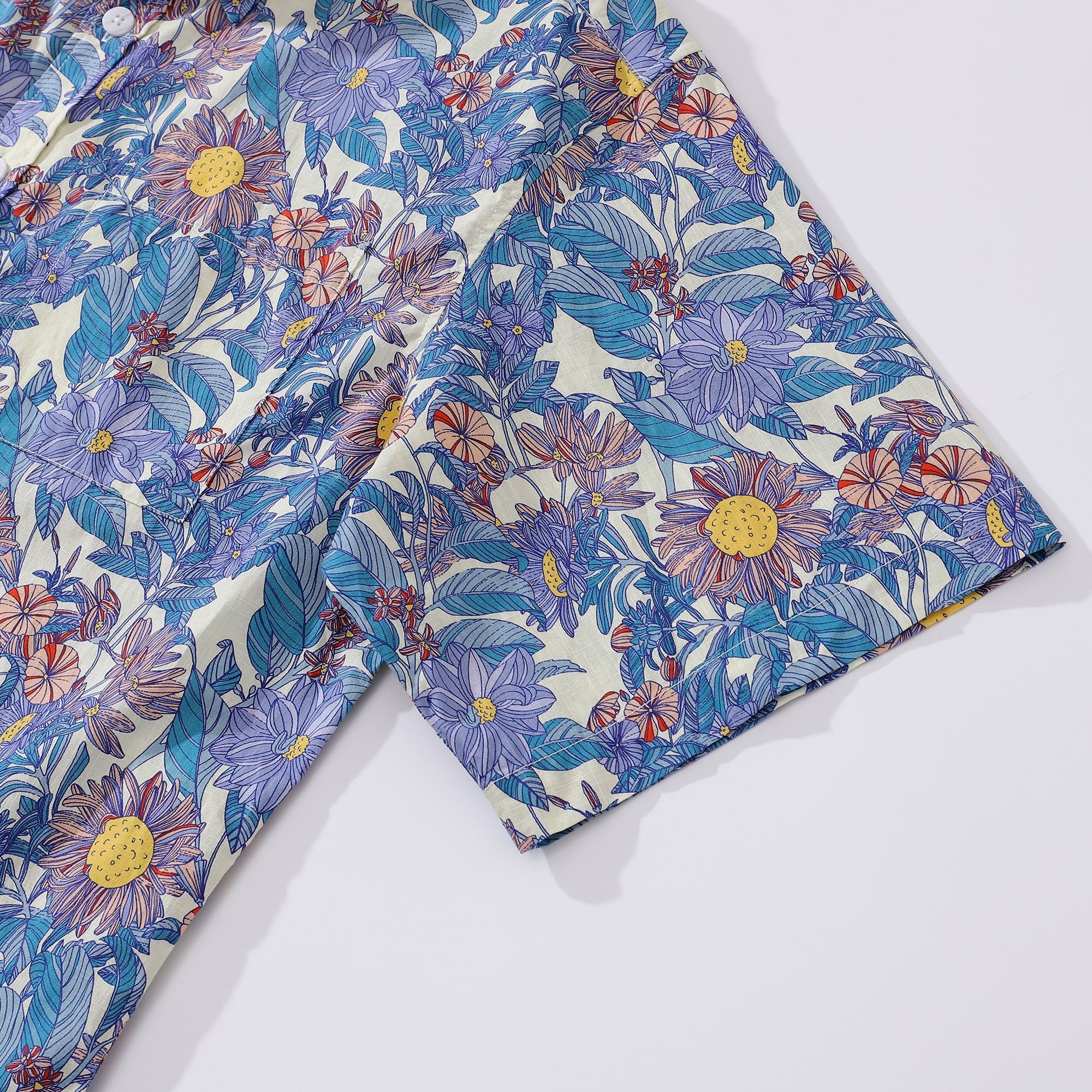Men's Hawaiian Shirt Flower Sea Print Cotton Button-down Short Sleeve Aloha Shirt By Amy