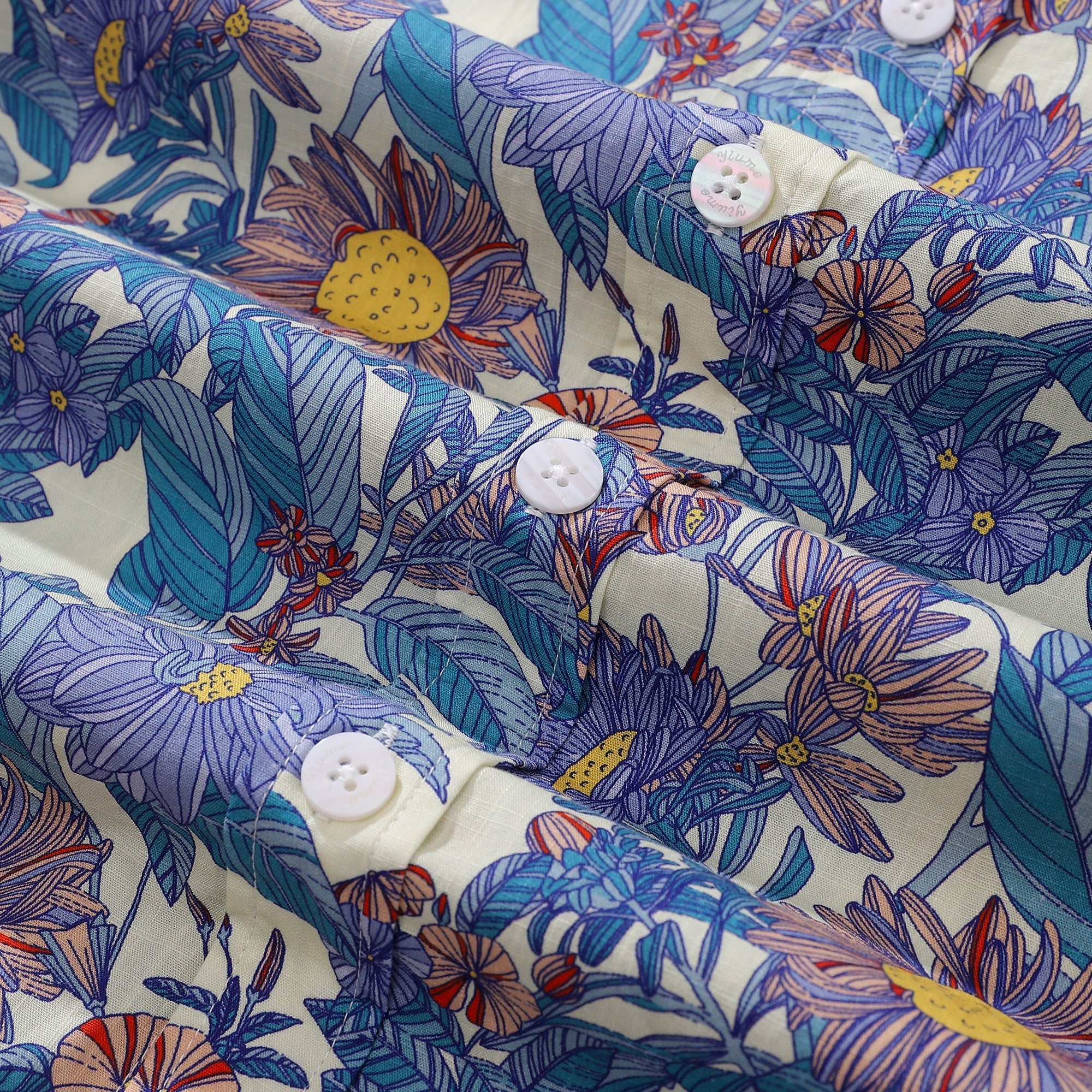 Men's Hawaiian Shirt Flower Sea Print Cotton Button-down Short Sleeve Aloha Shirt By Amy