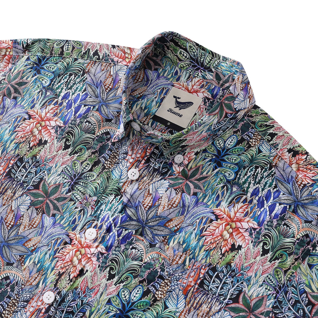 Men's Hawaiian Shirt Mysteries of the Jungle Print Cotton Button-down Short Sleeve Aloha Shirt By Sylvia