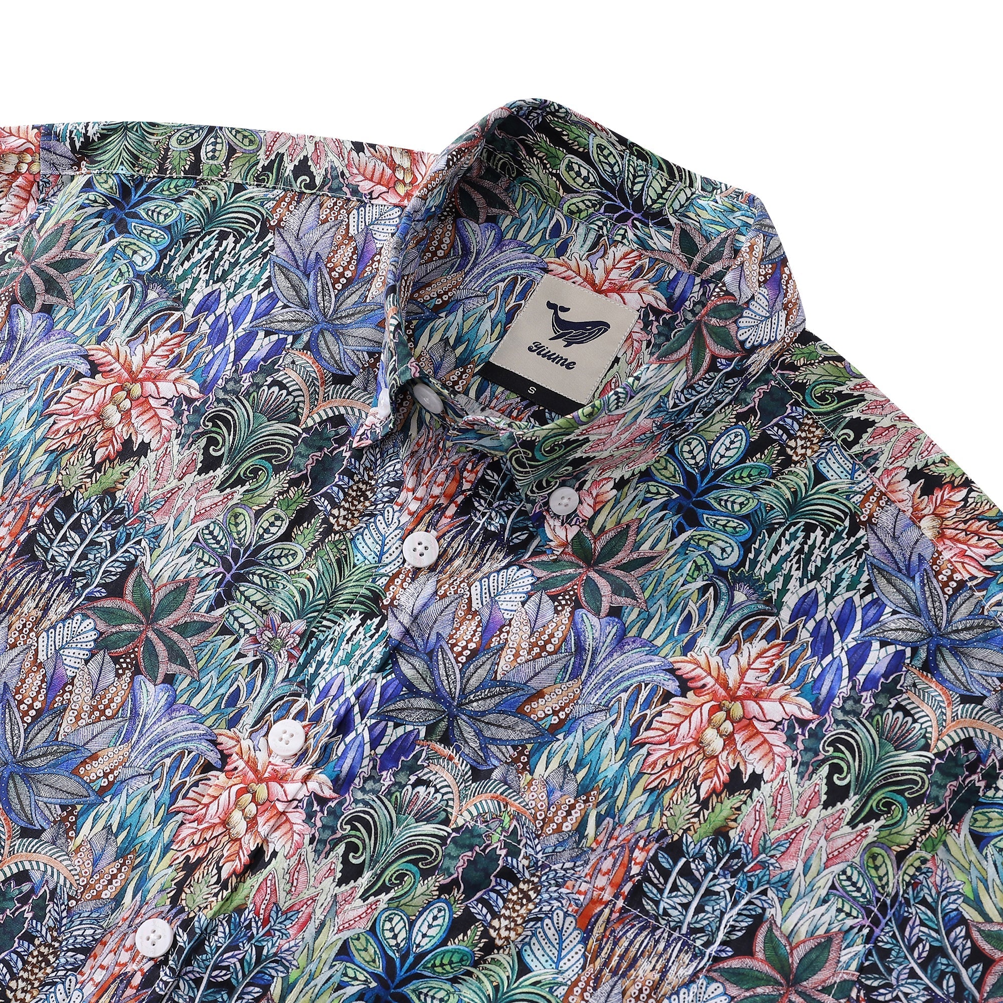 Men's Hawaiian Shirt Mysteries of the Jungle Print Cotton Button-down Short Sleeve Aloha Shirt By Sylvia