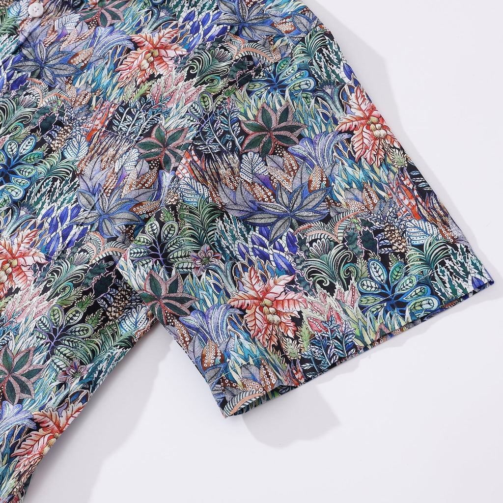 Men's Hawaiian Shirt Mysteries of the Jungle Print Cotton Button-down Short Sleeve Aloha Shirt By Sylvia