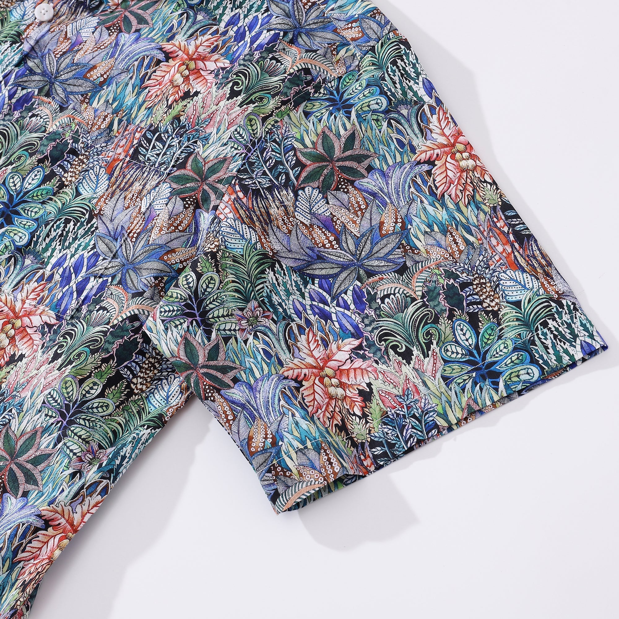 Men's Hawaiian Shirt Mysteries of the Jungle Print Cotton Button-down Short Sleeve Aloha Shirt By Sylvia