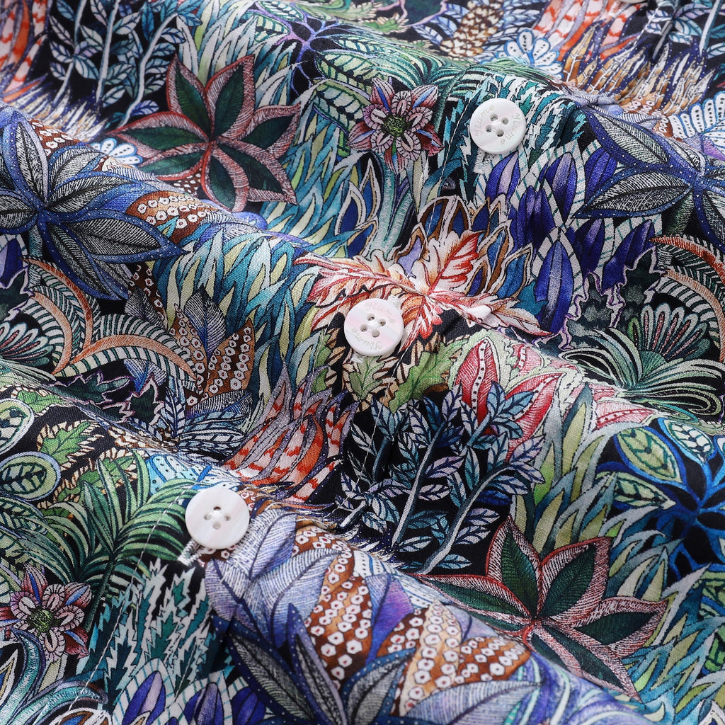 Men's Hawaiian Shirt Mysteries of the Jungle Print Cotton Button-down Short Sleeve Aloha Shirt By Sylvia