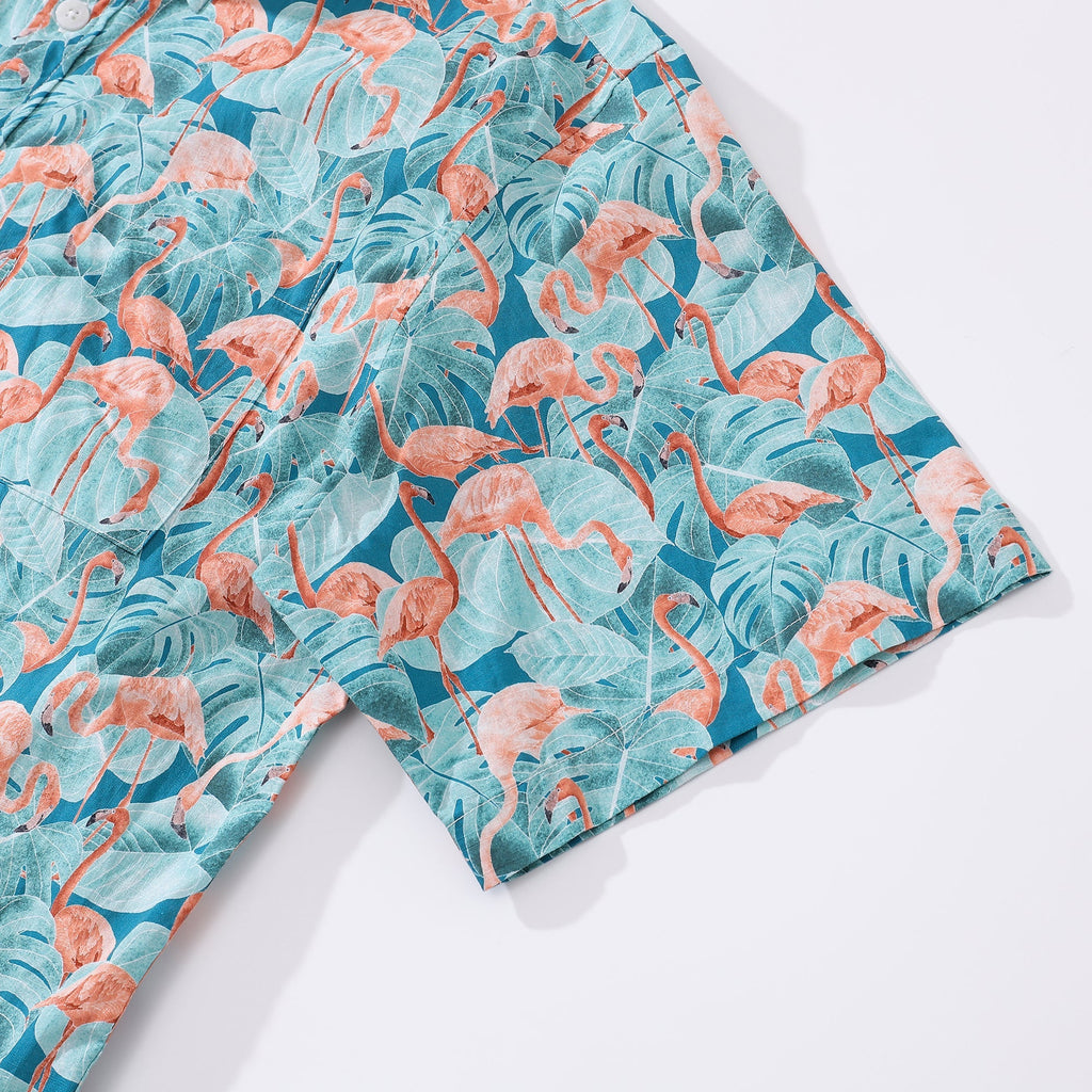 Men's Hawaiian Shirt Flamingos By Stacy Hsu Print Cotton Button-down Short Sleeve Aloha Shirt