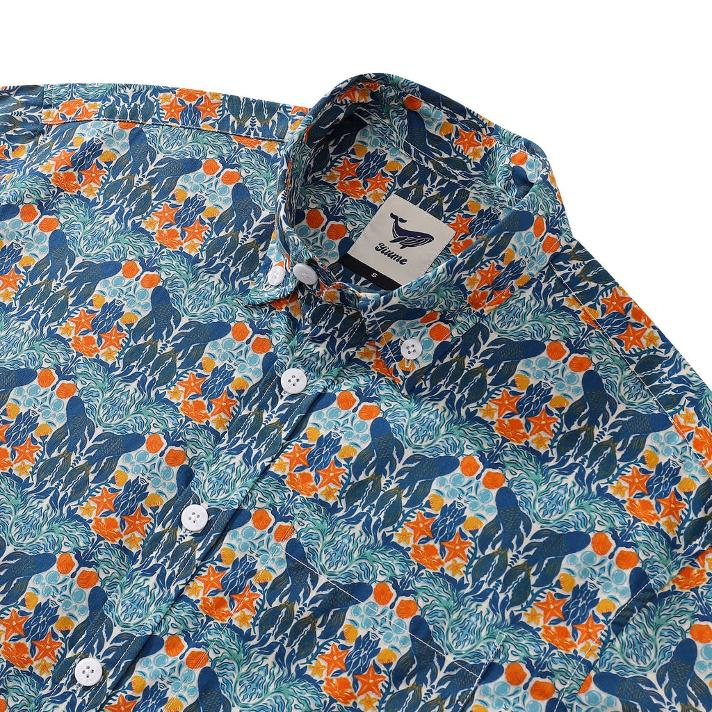 Men's Hawaiian Shirt Under The Sea World Print By Sara Cotton Button-down Short Sleeve Aloha Shirt