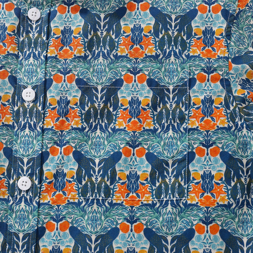 Men's Hawaiian Shirt Under The Sea World Print By Sara Cotton Button-down Short Sleeve Aloha Shirt