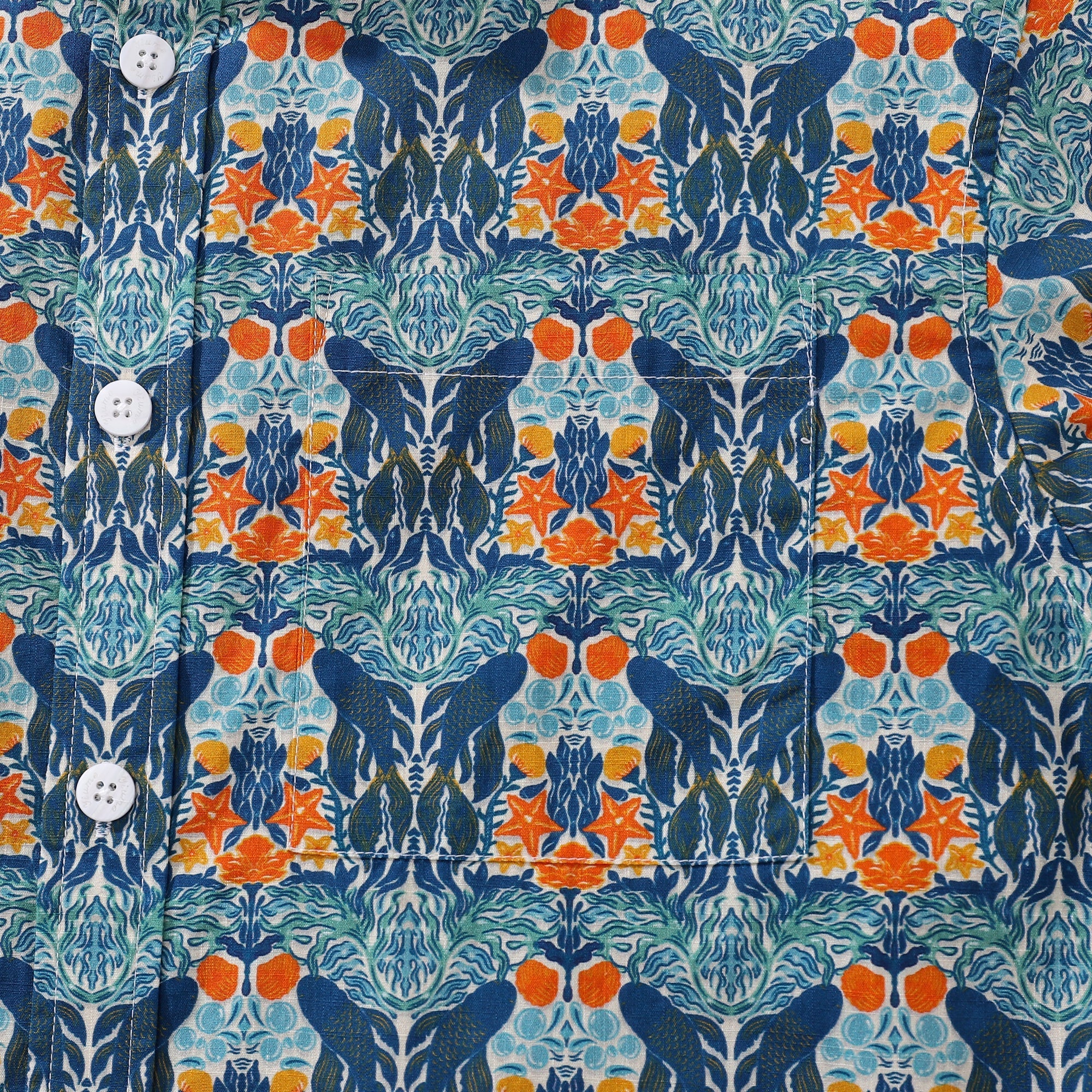 Men's Hawaiian Shirt Under The Sea World Print By Sara Cotton Button-down Short Sleeve Aloha Shirt