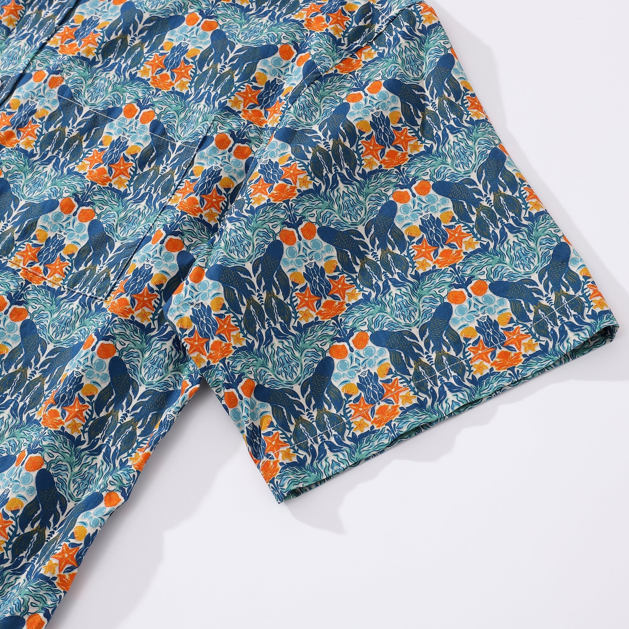 Men's Hawaiian Shirt Under The Sea World Print By Sara Cotton Button-down Short Sleeve Aloha Shirt
