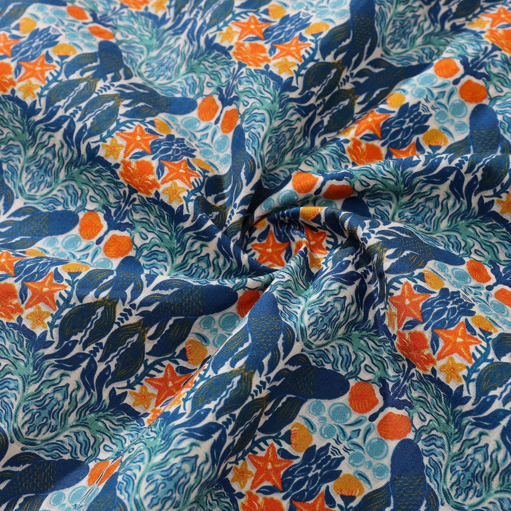 Men's Hawaiian Shirt Under The Sea World Print By Sara Cotton Button-down Short Sleeve Aloha Shirt