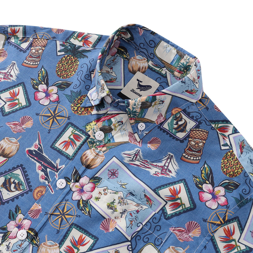 Men's 1970s Vintage Hawaiian Shirt Button-down Short Sleeve Aloha Beach Shirt By Amy
