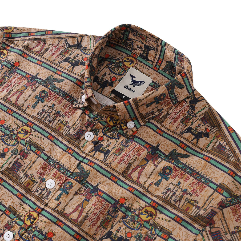 Wrinkle-Free Men's Hawaiian Shirt Egyptian Murals Print Button-down Short Sleeve Aloha Shirt By Sun