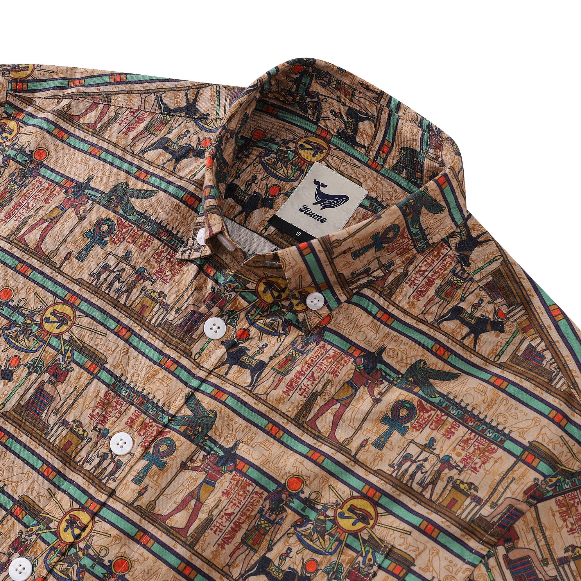 Wrinkle-Free Men's Hawaiian Shirt Egyptian Murals Print Button-down Short Sleeve Aloha Shirt By Sun