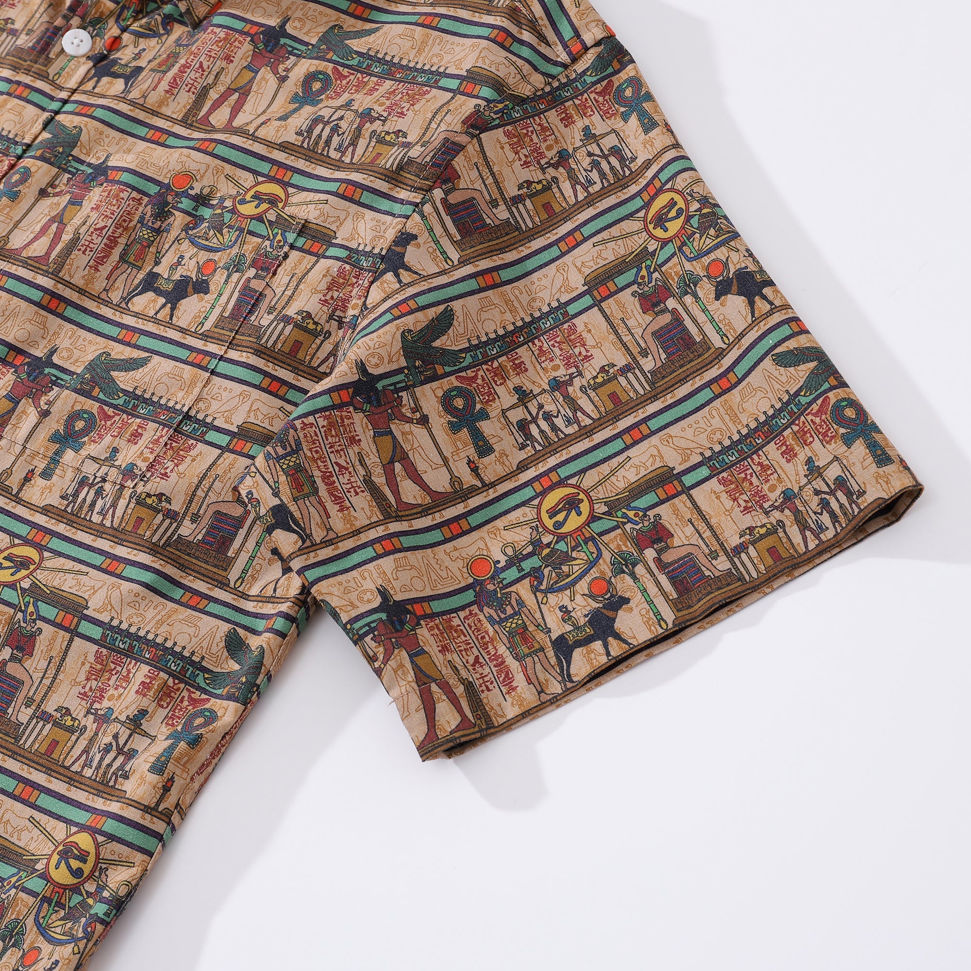 Wrinkle-Free Men's Hawaiian Shirt Egyptian Murals Print Button-down Short Sleeve Aloha Shirt By Sun