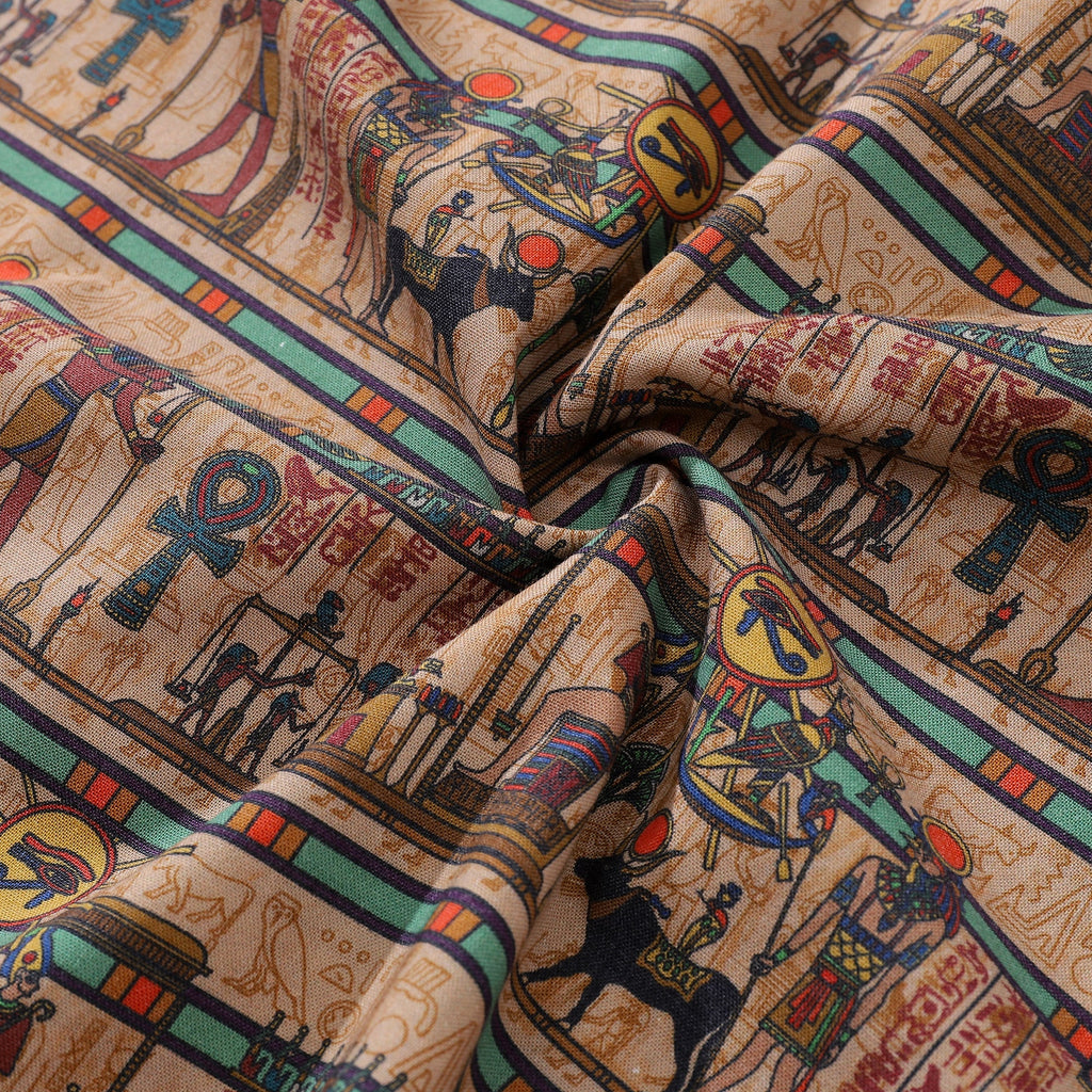 Wrinkle-Free Men's Hawaiian Shirt Egyptian Murals Print Button-down Short Sleeve Aloha Shirt By Sun