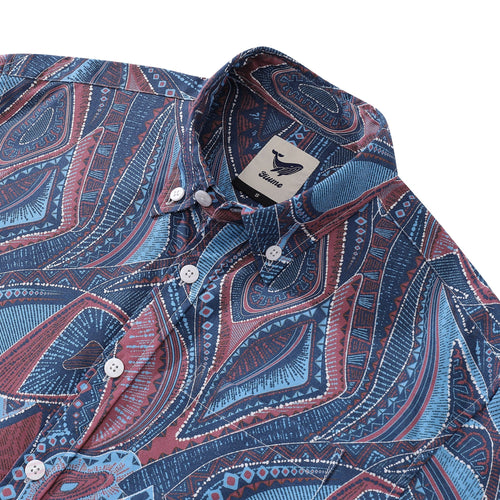 1970s Vintage Men's Hawaiian Shirt Abstract City Print Button-down Short Sleeve Aloha Shirt By Amy