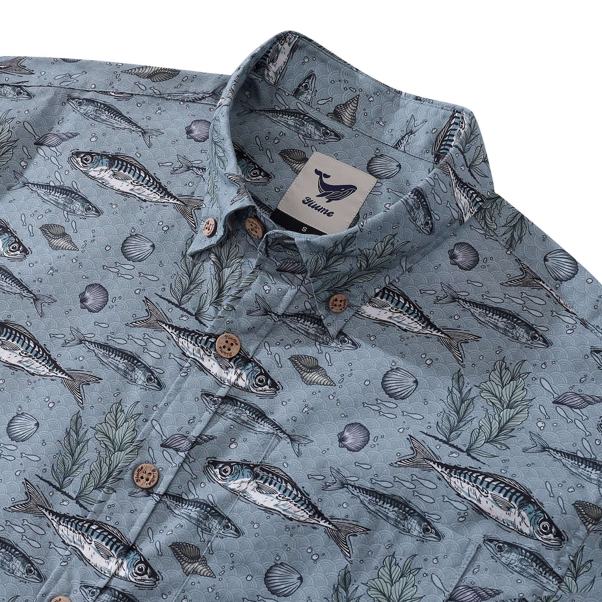 Fish Shirt For Men Gray Hawaiian Shirt Cotton Button-down Short Sleeve Aloha Shirt By Sun