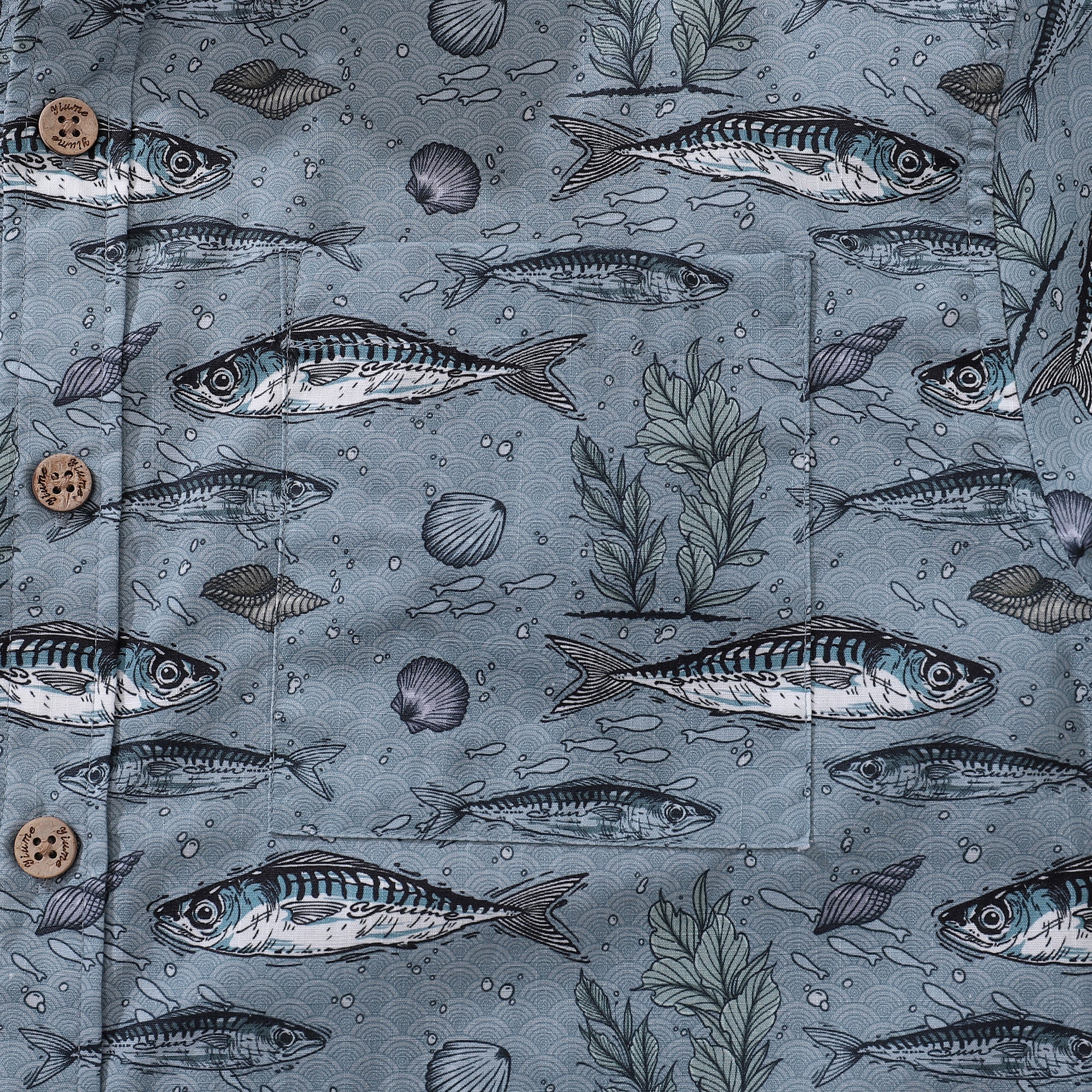 Fish Shirt For Men Gray Hawaiian Shirt Cotton Button-down Short Sleeve Aloha Shirt By Sun