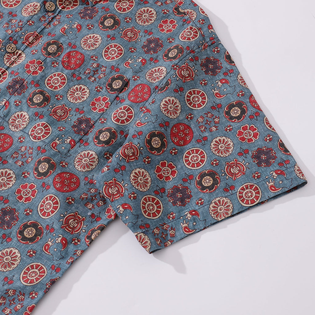 Men's Hawaiian Shirt Rose Waltz Print Cotton Button-down Short Sleeve Aloha Shirt By Cigar