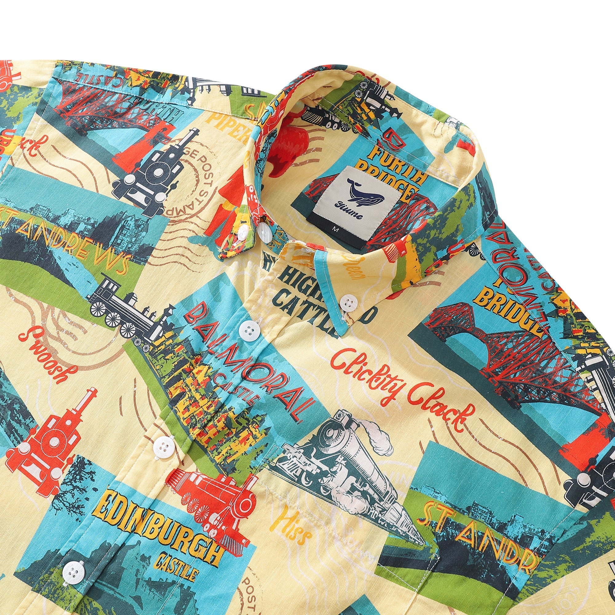 Men's Hawaiian Shirt Heritage Railway Scotland Print 1940s Vintage Short Sleeve Aloha Shirt By Vyoma Soni