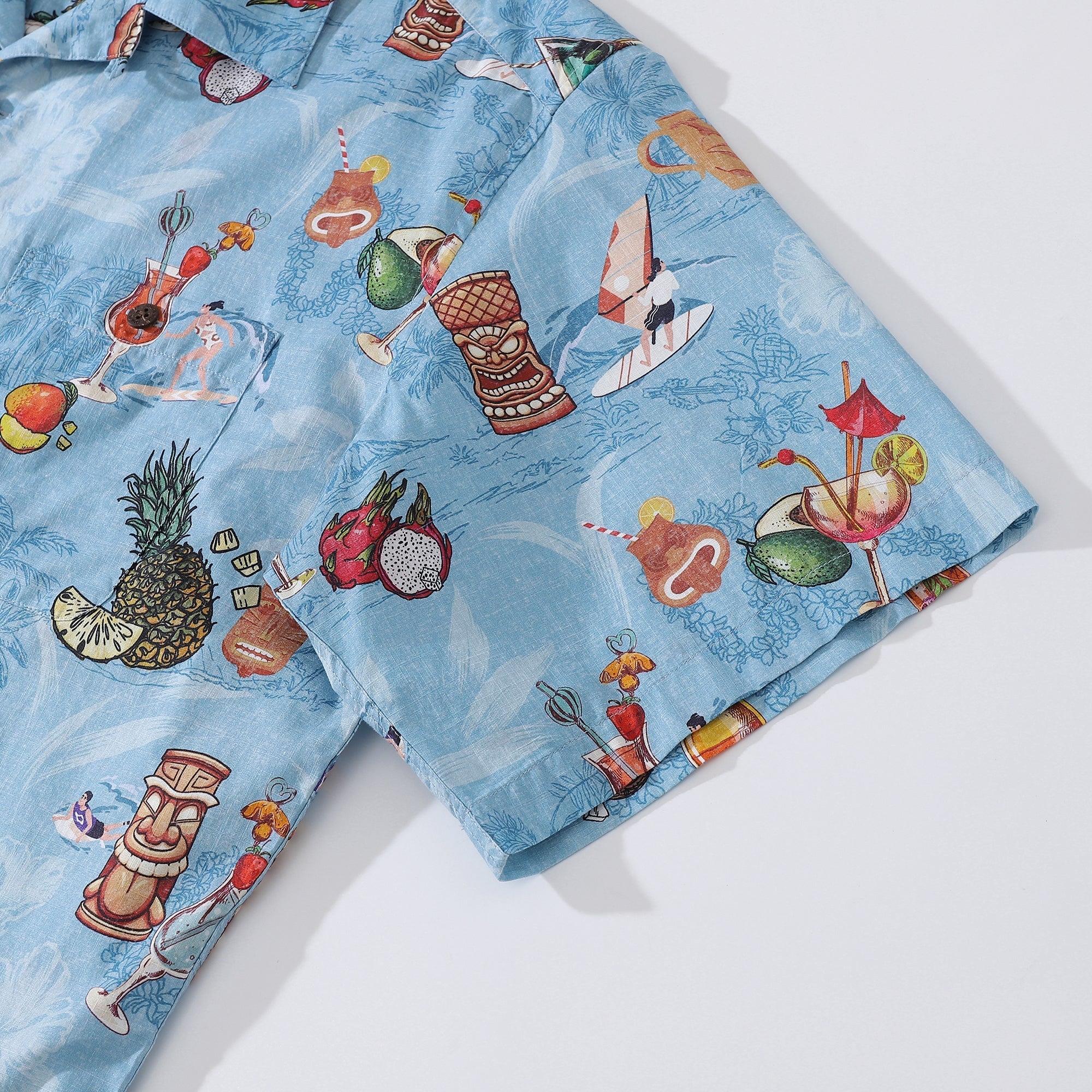 Hawaiian Shirts For Men Tiki Art Cocktail Party Tropical-Themed Print Shirt By Amy