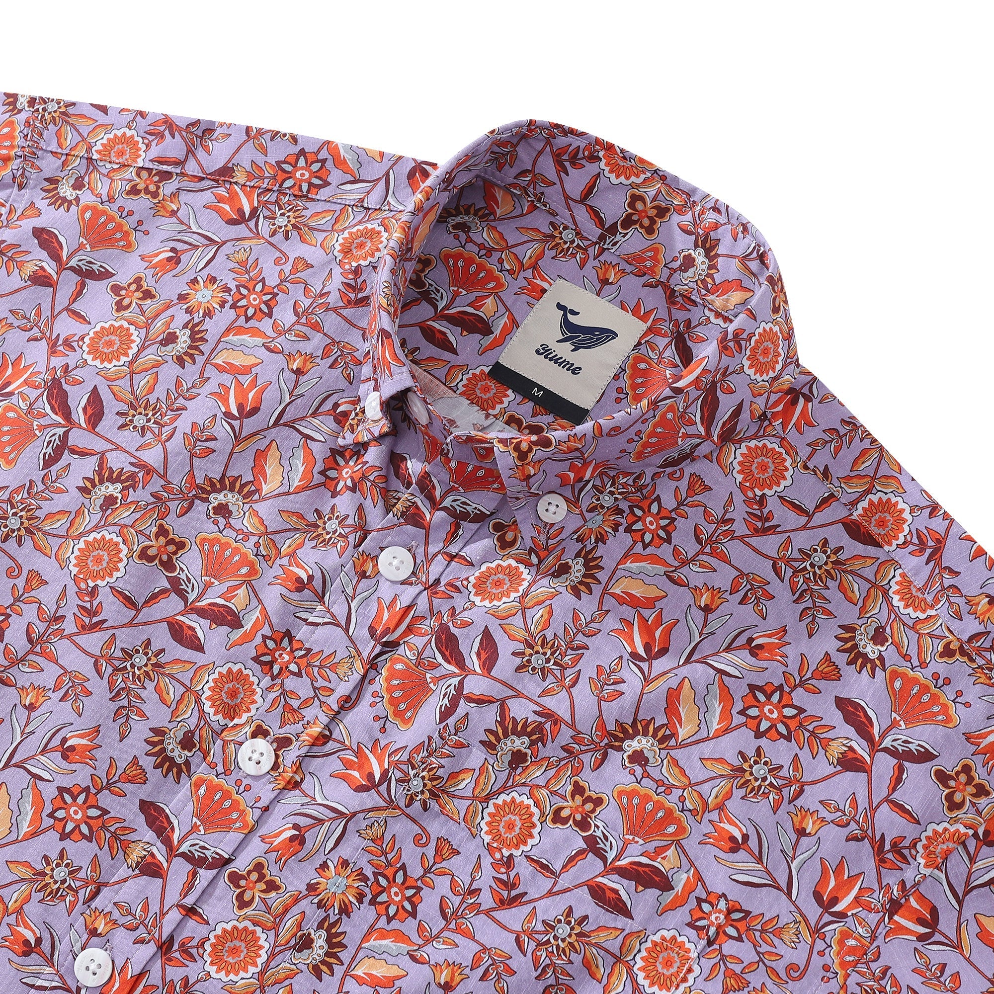 Men's Hawaiian Shirt Purple Orange Multicolored Print Cotton Button-down Short Sleeve Aloha Shirt By Amy