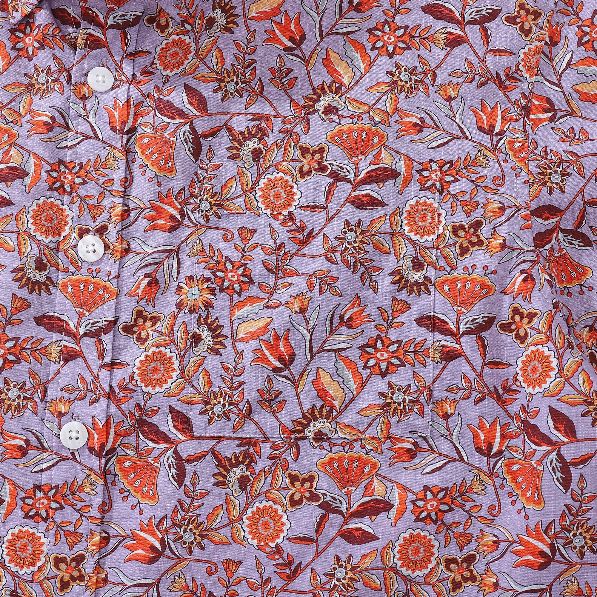 Men's Hawaiian Shirt Purple Orange Multicolored Print Cotton Button-down Short Sleeve Aloha Shirt By Amy
