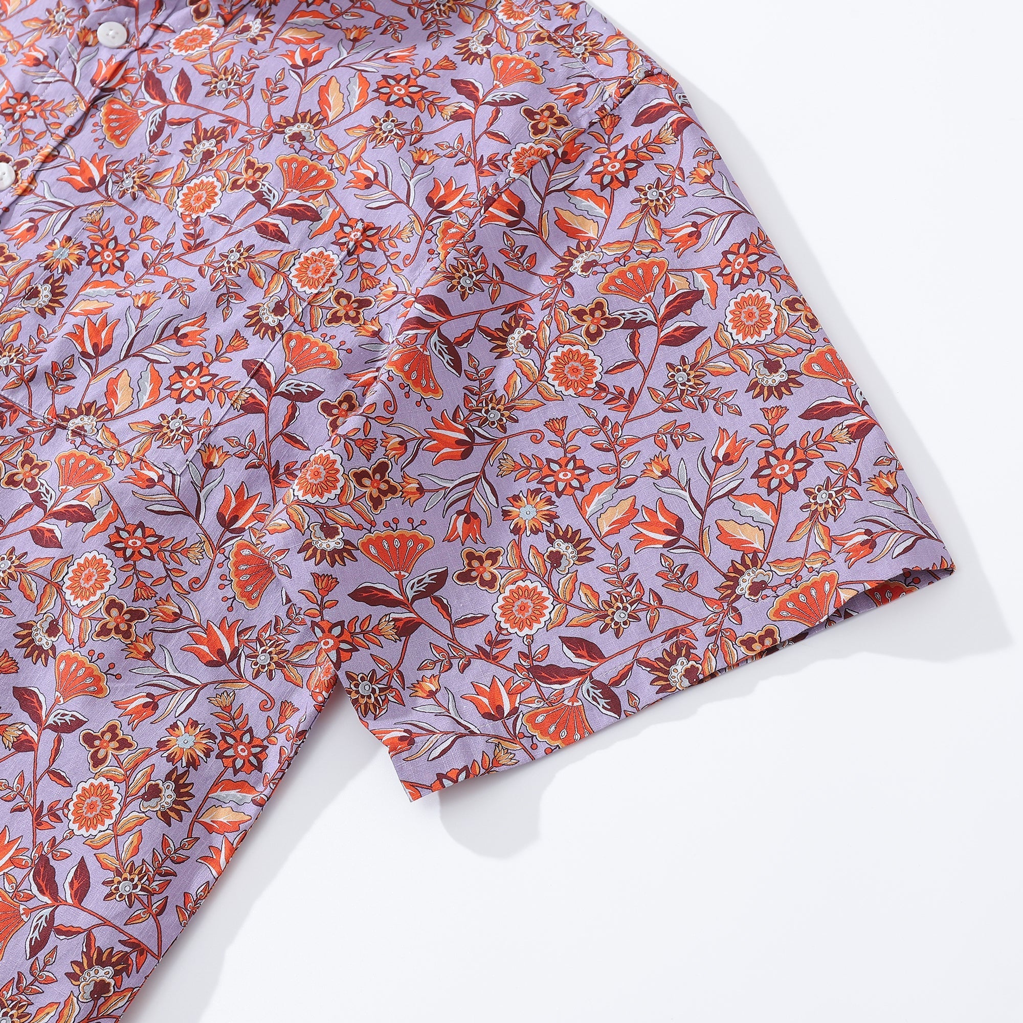 Men's Hawaiian Shirt Purple Orange Multicolored Print Cotton Button-down Short Sleeve Aloha Shirt By Amy