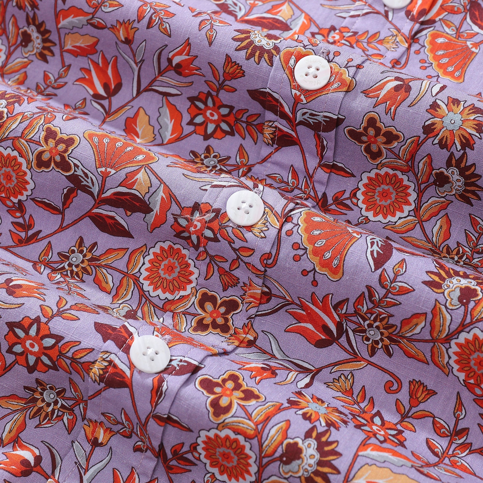 Men's Hawaiian Shirt Purple Orange Multicolored Print Cotton Button-down Short Sleeve Aloha Shirt By Amy