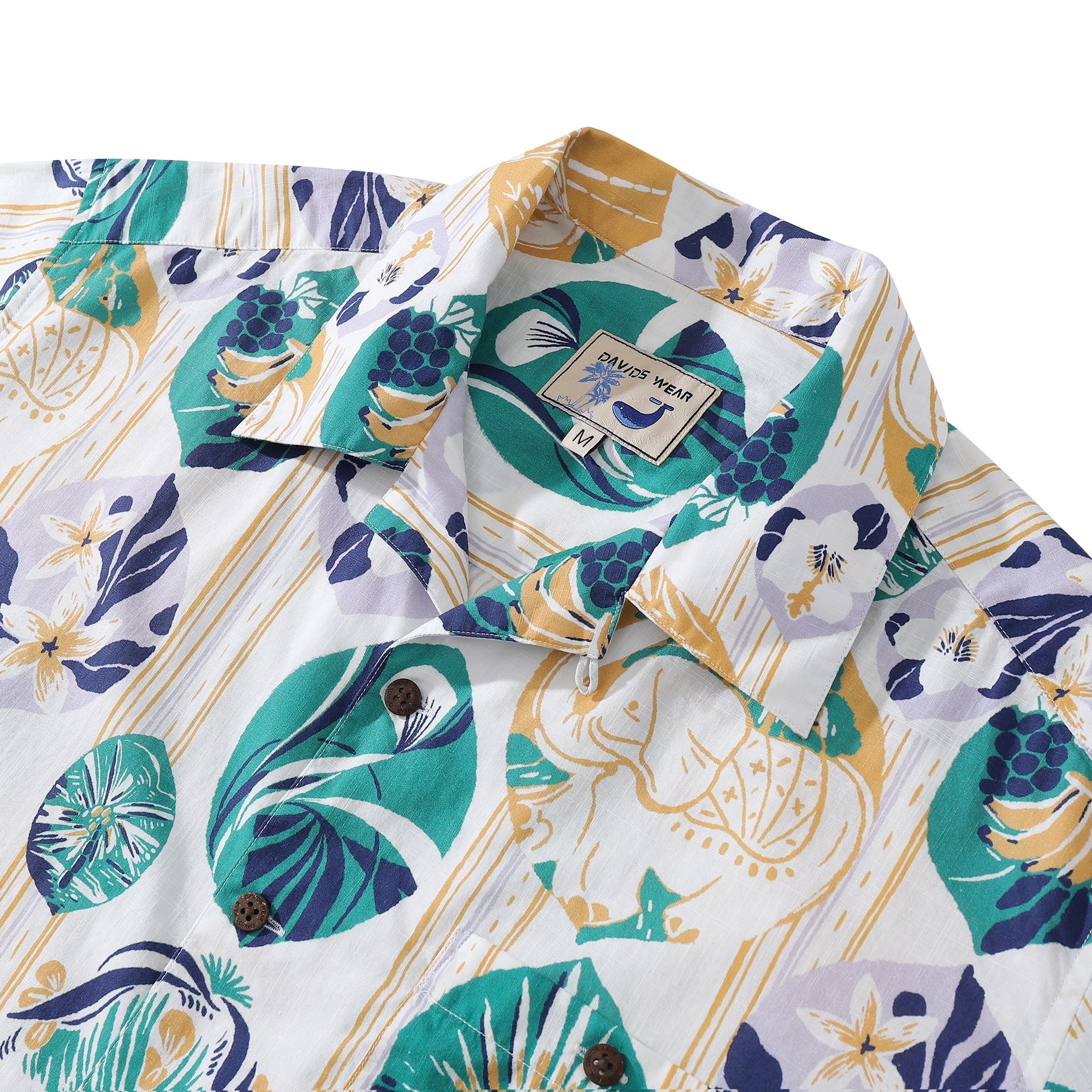 Striped Base Fabric with Vintage Tropical Flower Print Short-Sleeved Hawaiian Shirt By Evan