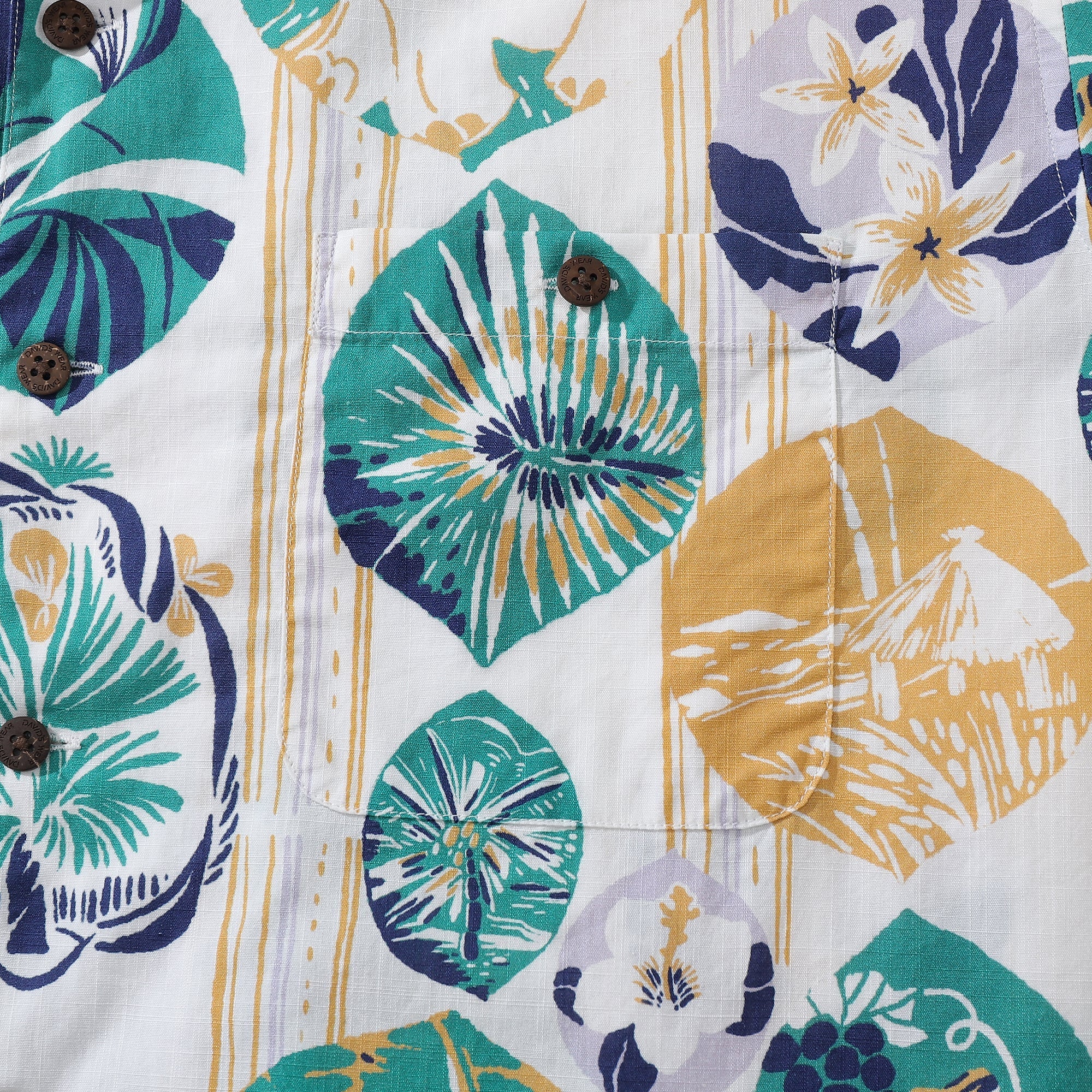 Striped Base Fabric with Vintage Tropical Flower Print Short-Sleeved Hawaiian Shirt By Evan