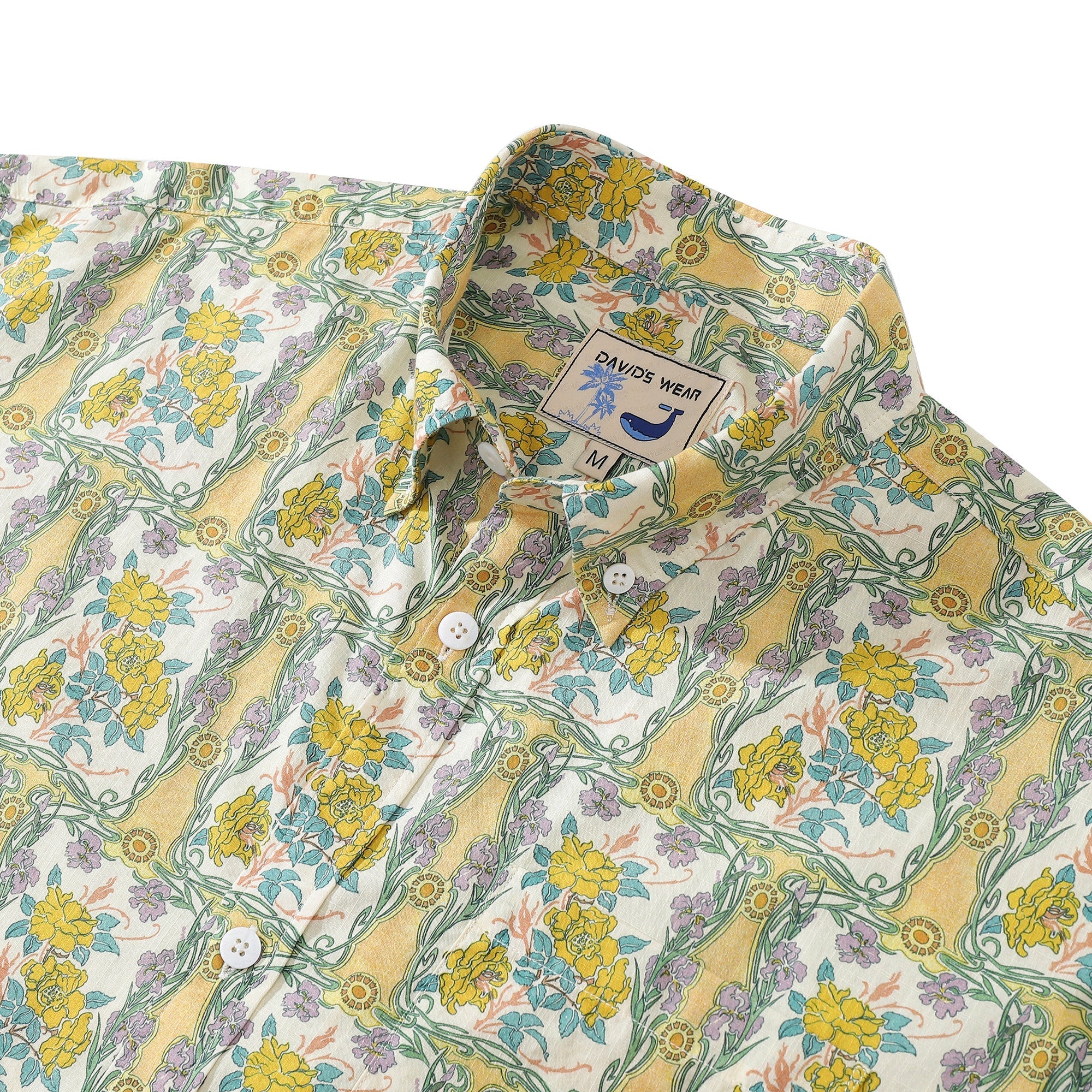 Hawaiian Shirts For Men Retro Rose Iris Print 100% Cotton Short Sleeve By Amy